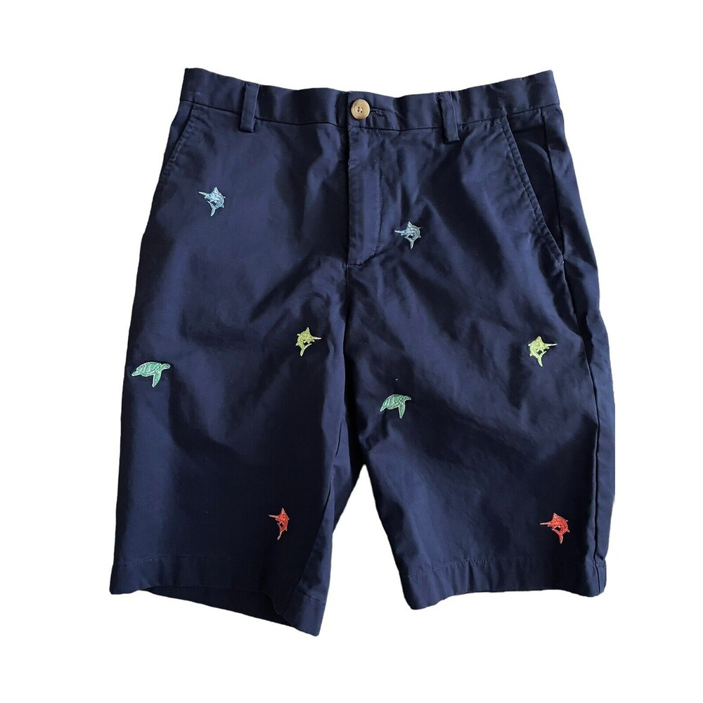Vineyard Vines Boys Navy‎ Blue Khaki Shorts Size 16 Adjustable Waist Turtles